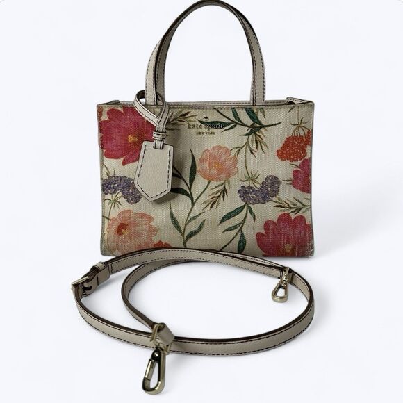 Kate Spade Thompson Street Sam Bag Floral Print Linen Crossbody Purse Satchel - Picture 1 of 16